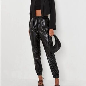 Missguided + Black Faux Leather Joggers